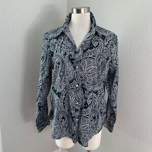 Lauren Ralph Lauren Womens XL No Iron Paisley Button Up Shirt Long Sleeve Blouse